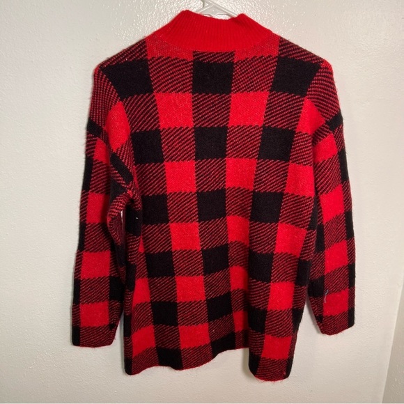 Loft Buffalo Plaid Mock Neck Sweater Red Black MP - Picture 6 of 11